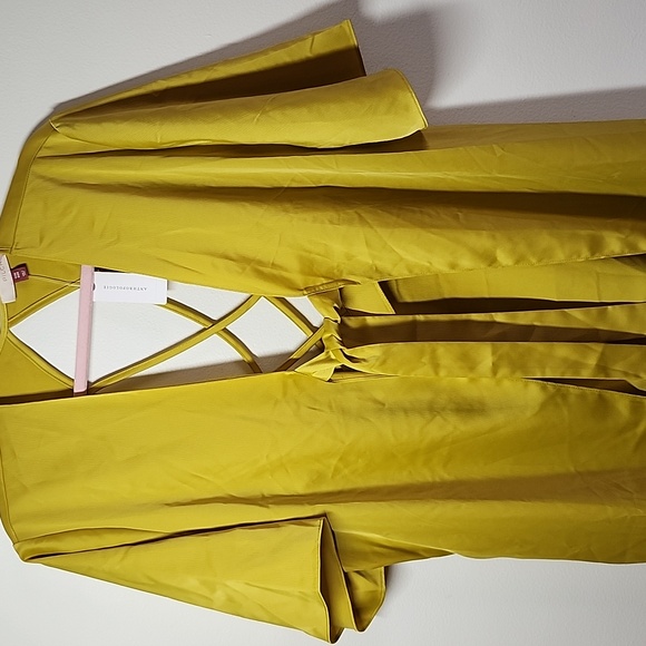 Anthropologie Pilcro Open Cross-back Kimono Golden Yellow Kaftan Front Tie O/S - Picture 3 of 14